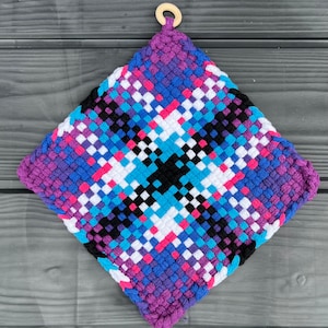 20 cm lila, blau und weißer Baumwoll-Topflappen