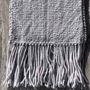Handwoven merino cashmere scarf with fringe, gray, 1.8m x 19cm