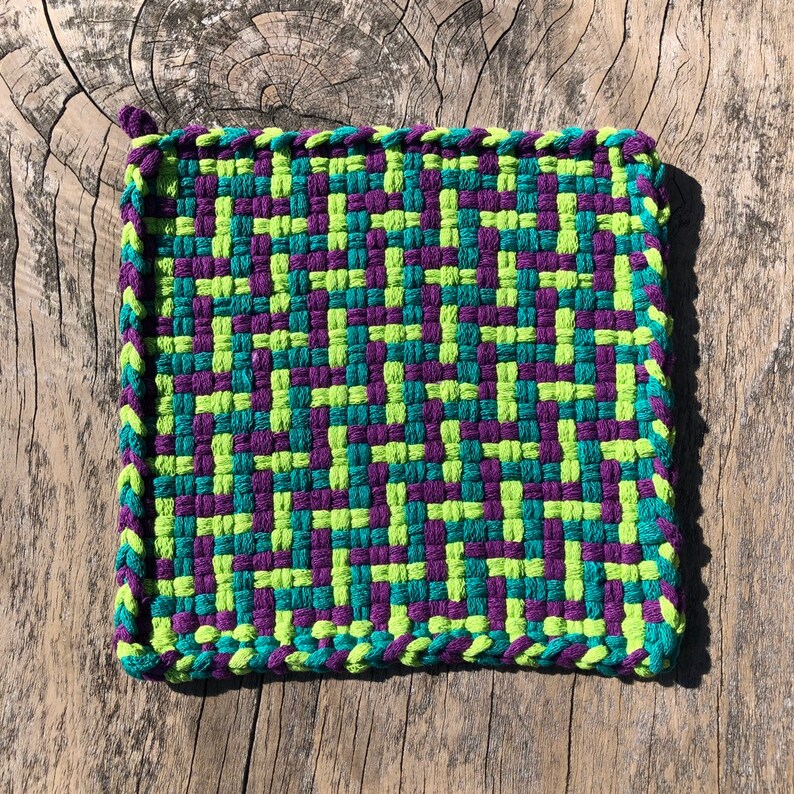 8 green and purple cotton loop pot holder Etsy