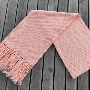 Handwoven wool scarf in soft pink merino silk