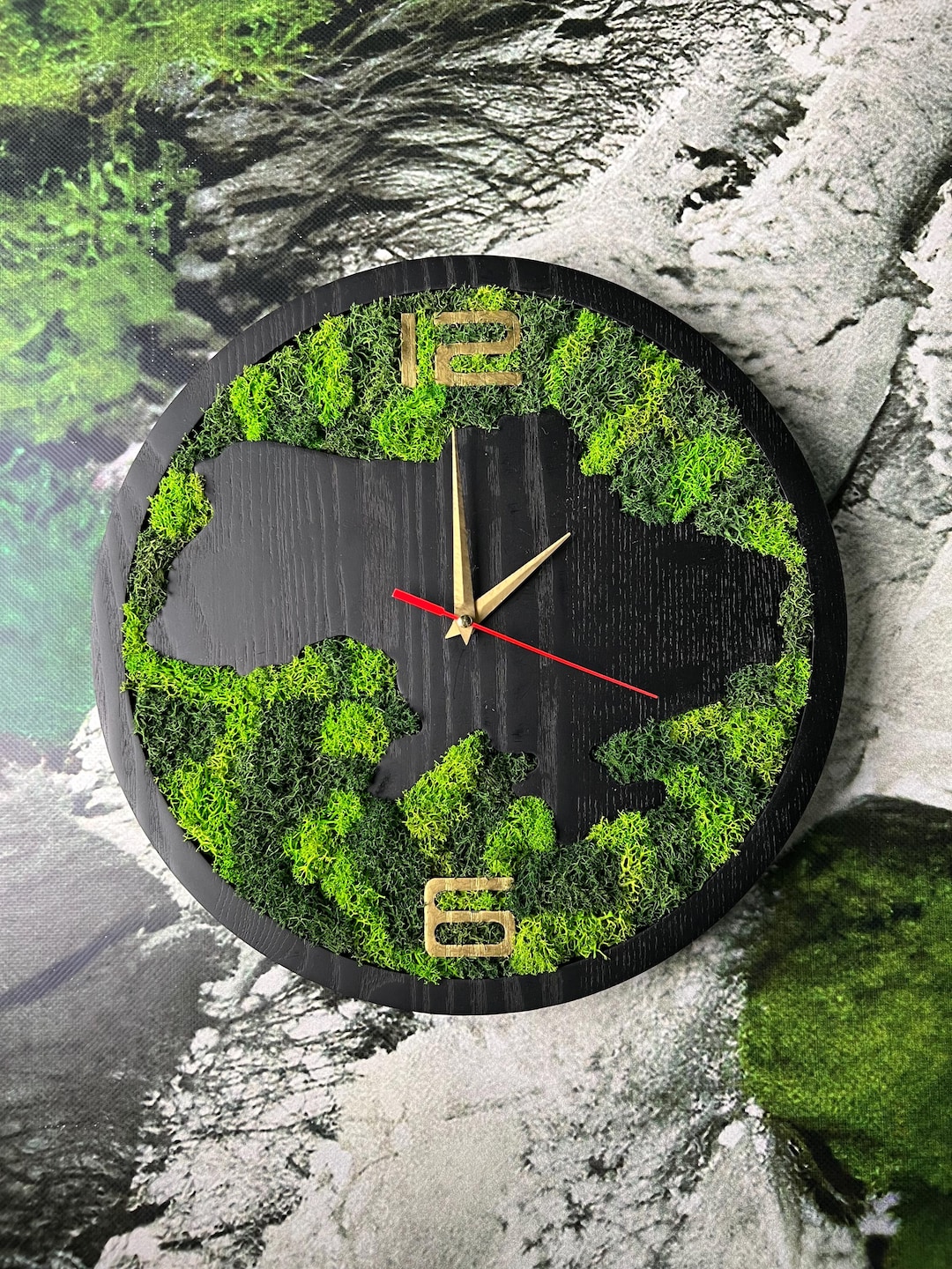 Unique Wooden Wall Clock With Stabilized Moss No Ticking | Custom Made ...