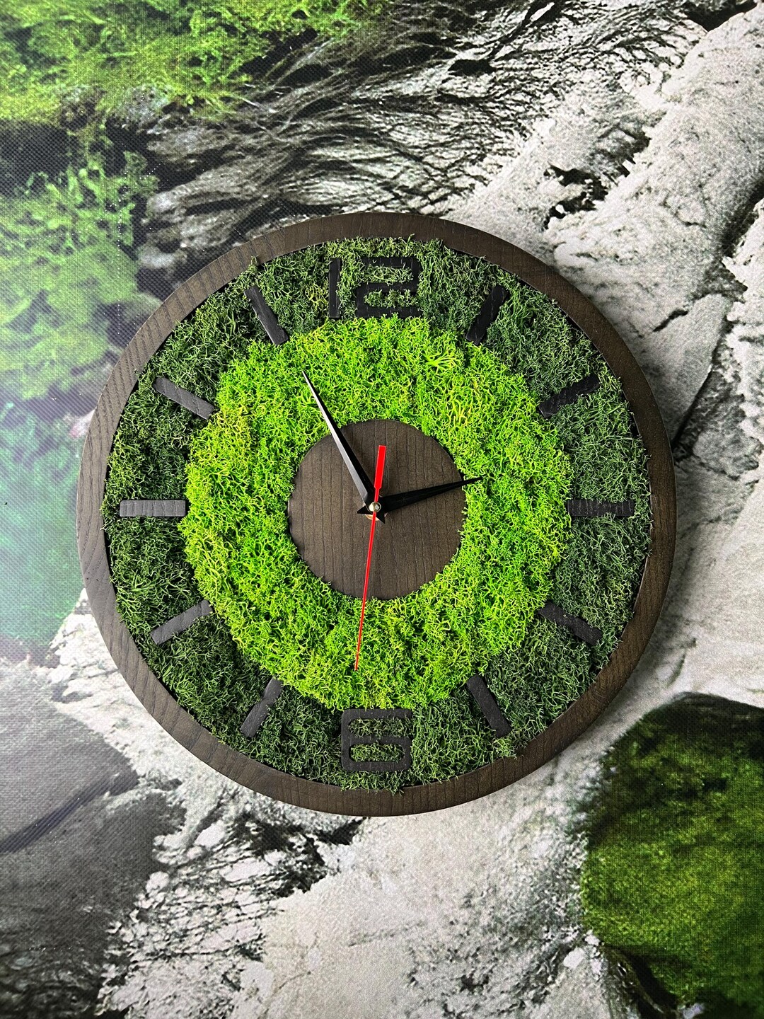 Wood Wall Clock-moss Wall Art, Moss Art, Moss Wall Clock, Moss Art With ...