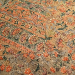 Vintage Japanese Plain Weave Kimono Fabric | Persian Floral | Camel Red Green – Quilting