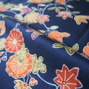 Vintage Kimono Fabric Plain Silk Blue for Quilting Sewing Crafting