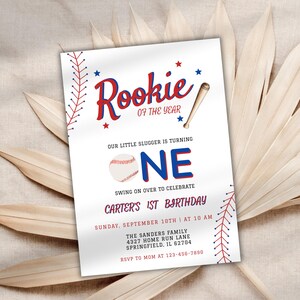 Rookie of the year first birthday Baseball Invitation Baseball Birthday invitation First year down Rookie year first birthday 1st birthday