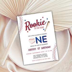Rookie of the year first birthday Baseball Invitation Baseball Birthday invitation First year down Rookie year first birthday 1st birthday