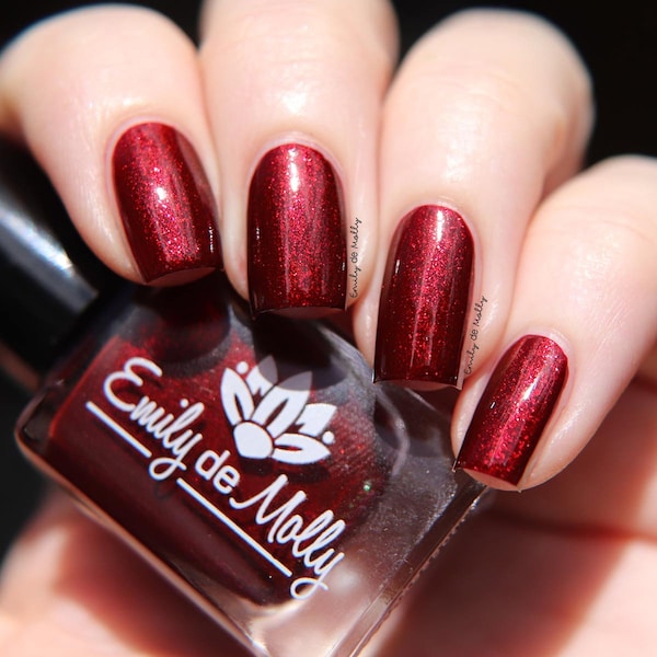Shimmer nail polish - Secret Code - A dark vampy red nail polish with subtle copper shimmer.