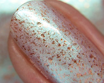 Nail Polish - The Greater Good - A turquoise shimmer nail polish with copper flakes