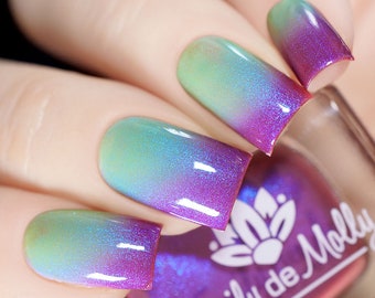 Thermal Nail Polish - Check It - A green / purple heat reactive nail polish