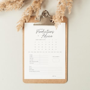 Minimalist Baby Predictions Card | Baby Shower Games | Predictions and Advice for Parents To Be | Modern Baby Shower | Editable Canva | MN1