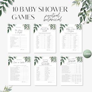 10 Baby Shower Games Bundle – Greenery Baby Shower Printable Games – Botanical Baby Shower - Greenery Neutral Baby Shower – Template | GR1