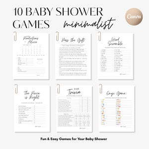 Minimalist Baby Shower Games Bundle, 10 Gender Neutral Activities, Modern Design | MN1