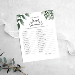 Greenery Baby Shower Wort Buchstaben-Rätsel: Druckbares Puzzle, bearbeitbare Canva-Vorlage (PDF-Download) | GR1