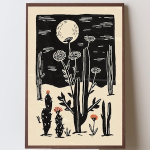 Framed Desert Wildflower Art Print: Southwestern Black and White Botanical