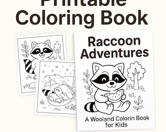 Raccoon Coloring Book for Kids | Woodland Animal Printable | 20+ Pages PDF | Instant Download | Toddler Coloring Activity Book