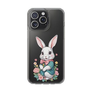 Bunny & Floral Clear Phone Case for iPhone 16/15/14/13/12 - pro, pro max, plus, mini and Samsung Galaxy S21 - ultra, plus