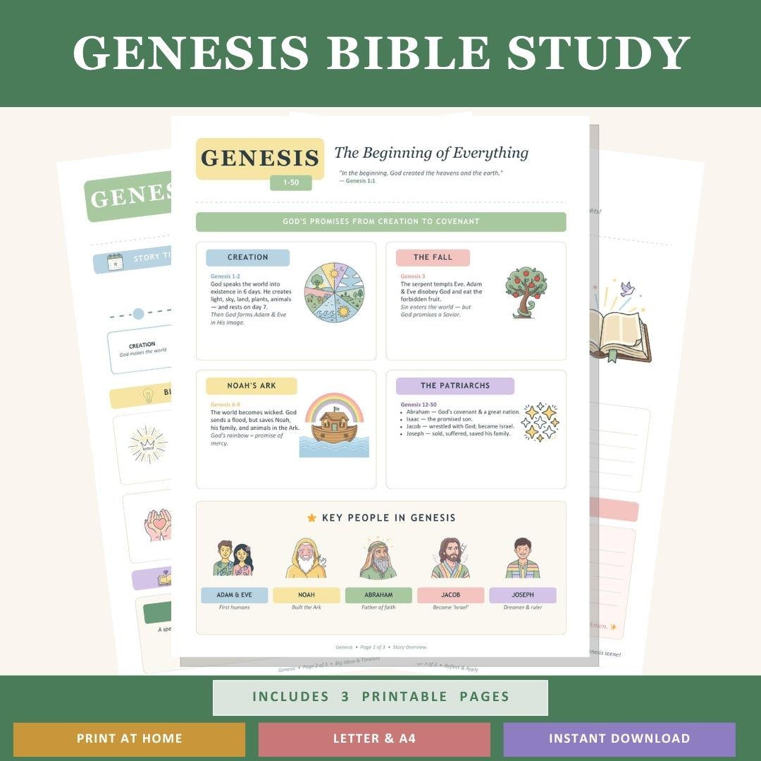 Genesis Bible Study Worksheet Printable | Kids Sunday School Homeschool ...