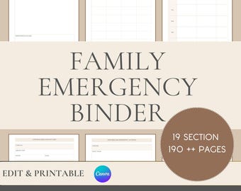Family Emergency Binder Canva Template | Editable Emergency Planner | Printable A4 A5 Letter Classic Happy | Instant Download