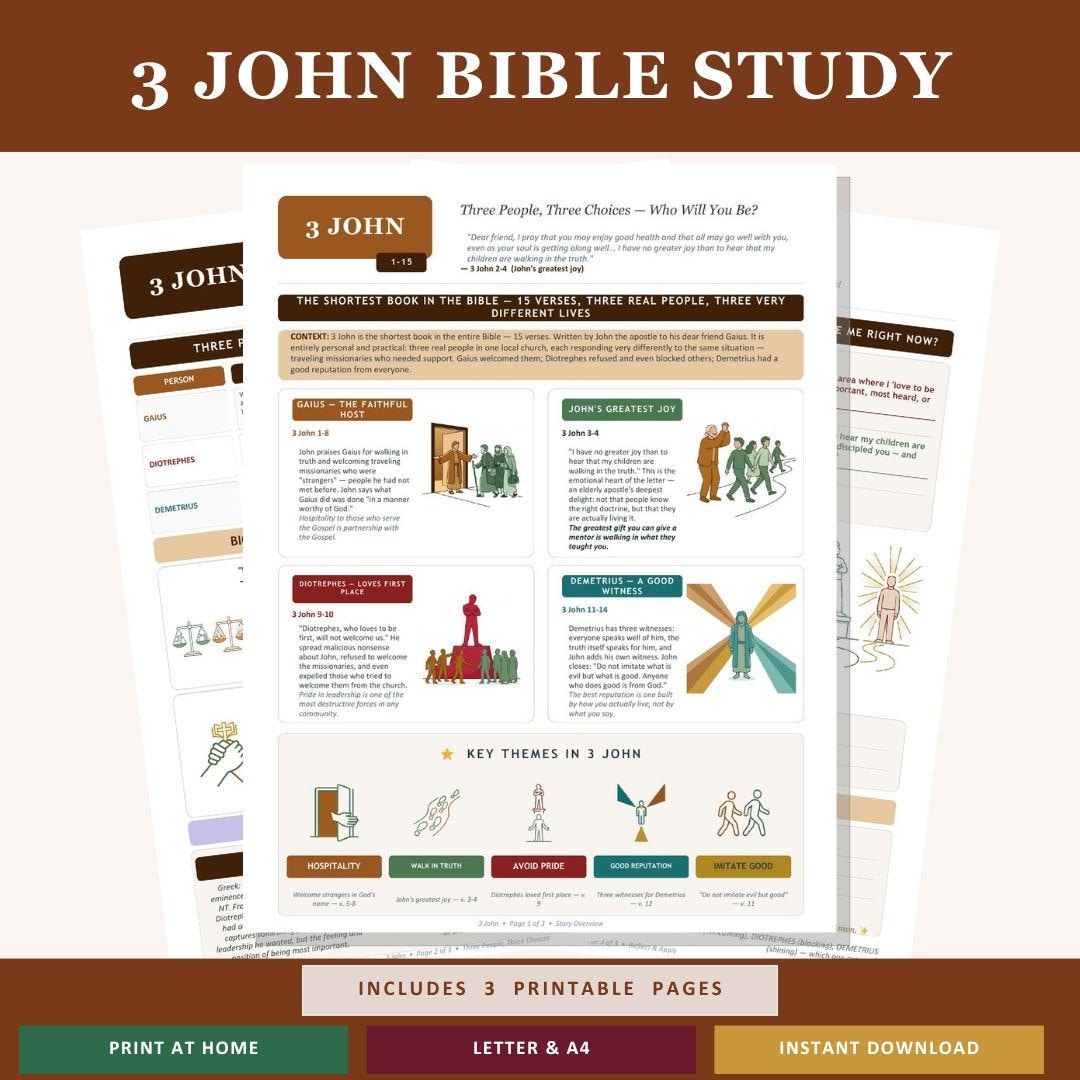 3 John Bible Study Worksheet Printable | Gaius Diotrephes Demetrius ...