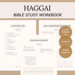 Pode incluir: Um caderno de estudo bíblico em PDF para impressão para Ageu, com fluxo de capítulos, visão geral e reflexão diária das Escrituras. Inclui 17 páginas, tamanho carta e está disponível para download instantâneo.