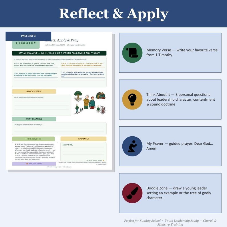 1 Timothy Bible Study Worksheet Printable | Church Leadership Character ...