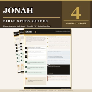 以下が含まれることがあります： 「JONAH」というタイトルの聖書研究ガイド。4つの章と4ページを示しています。ガイドは印刷可能なPDFとして利用でき、グループ、家族、新しい信者のために設計されています。テキストには「章ごとの学習シート」が含まれています。