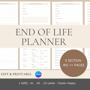 Canva-sjabloon voor einde levensduur | Voor het geval dat noodplanner | Afdrukbare pdf Life & Legacy Planner | Begrafenisplanning