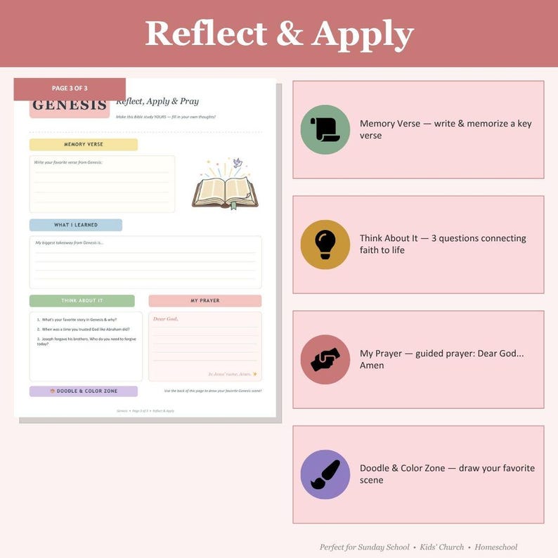 Genesis Bible Study Worksheet Printable | Kids Sunday School Homeschool ...