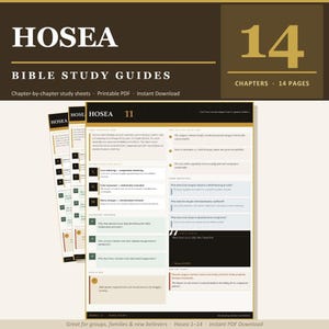 Può includere: Guide allo studio della Bibbia "HOSEA" con il numero "14" in evidenza. Le guide sono progettate per lo studio capitolo per capitolo e sono disponibili come PDF stampabile. Le guide sono per gruppi, famiglie e nuovi credenti.