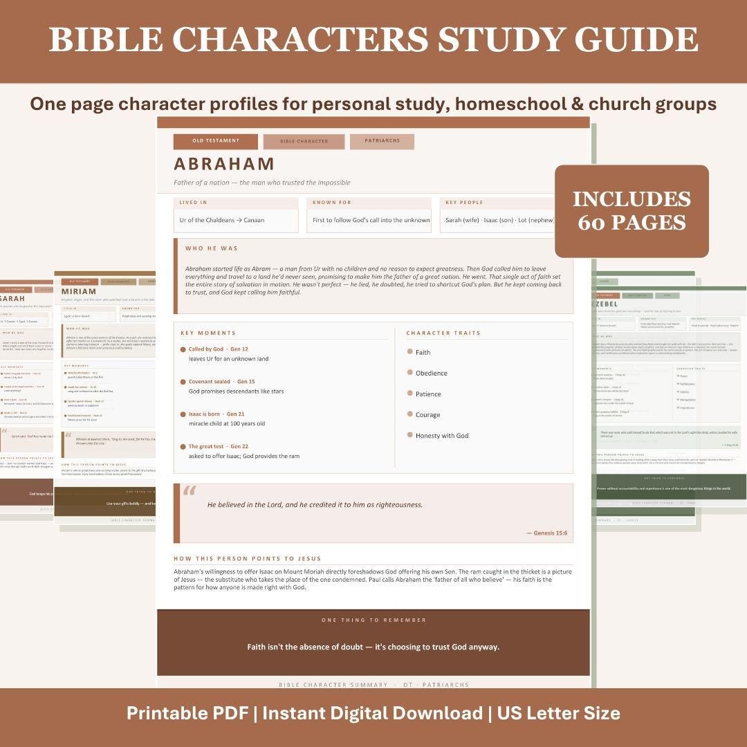 Bible Characters Study Guide Printable, 60 Page Bible Character Summary ...