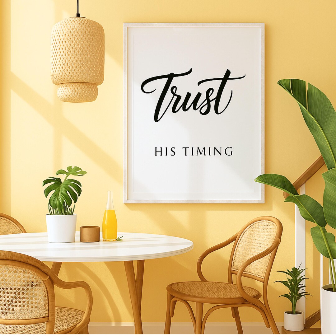 Trust His Timing Wall Art – Minimalist Christian Quote Print in Black ...