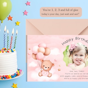 Tarjeta de cumpleaños para niña editable en Canva (inglés-francés) / Tarjeta de felicitación infantil (tamaño A5-A6) / Plantilla digital de descarga instantánea para niña