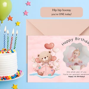 Carte d'anniversaire en français et en anglais | Modèle de toile modifiable | Carte imprimable A5 A6 | « Un an de bonheur » + citation mignonne | Téléchargement instantané