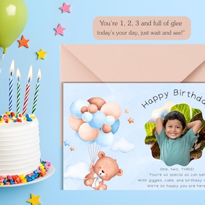 Tarjeta de 3.er cumpleaños para niño editable en Canva (inglés y francés) / Tarjeta de felicitación infantil (tamaño A5-A6) / Plantilla digital de descarga instantánea para niño