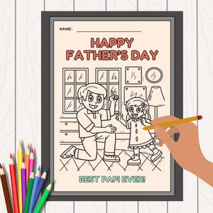 父の日の子供向けぬり絵ページ | お父さんへのDIYギフトを印刷 | すぐにダウンロードできるアクティビティシート | パパ、パピ、おじいちゃん、アブエロ、ナヌ