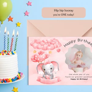 Cartão de Primeiro Aniversário em Francês e Inglês | Modelo Editável do Canva | Cartão para Imprimir A5 A6 | “Un an de bonheur” + Frase Fofa | Download Instantâneo