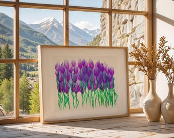 Purple Tulips Painting - Floral Botanical Watercolour