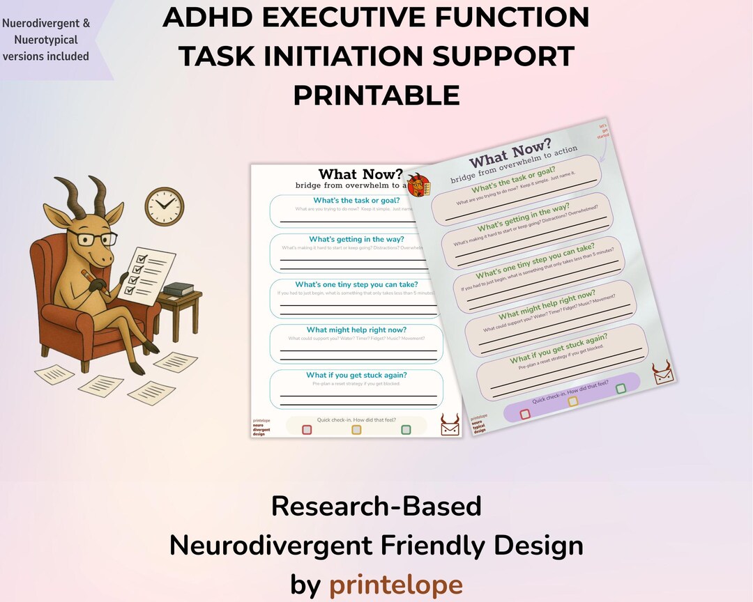 ADHD Executive Function Printable – Task Initiation Worksheet for ...