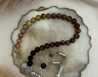 Personalized Tesbih prayer beads with natural stone beads - combined eye colors - Islamic prayer beads with initials, handmade