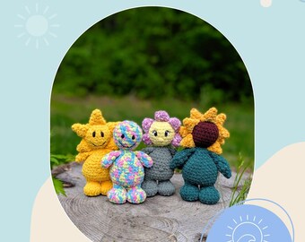Sunshine Squad 4 in 1 Crochet Pattern - Plushie Style Amigurumi - PDF Pattern