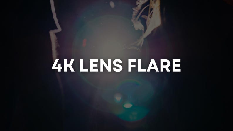 May include: A dark image with a bright lens flare effect. The text "4K LENS FLARE" is displayed in white, centered horizontally. The background is a gradient of dark colors, with hints of blue and green.