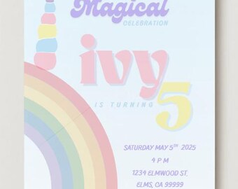 Editable Unicorn Invitation, Invite, Printable, Editable, Customize,  download Pastel, Rainbow, colorful