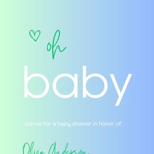 Convite para Chá de Bebê 2 em 1 + Modelo de Anúncio de Bebê no Canva | Design Minimalista e Moderno – Gradiente Rosa/Amarelo + Azul/Verde