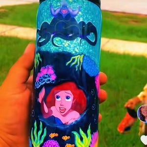 Little Mermaid stainless steel Water bottle, Ariel Disney Princess tumbler, birthday gift, glitter cup, stainless steel tumbler.