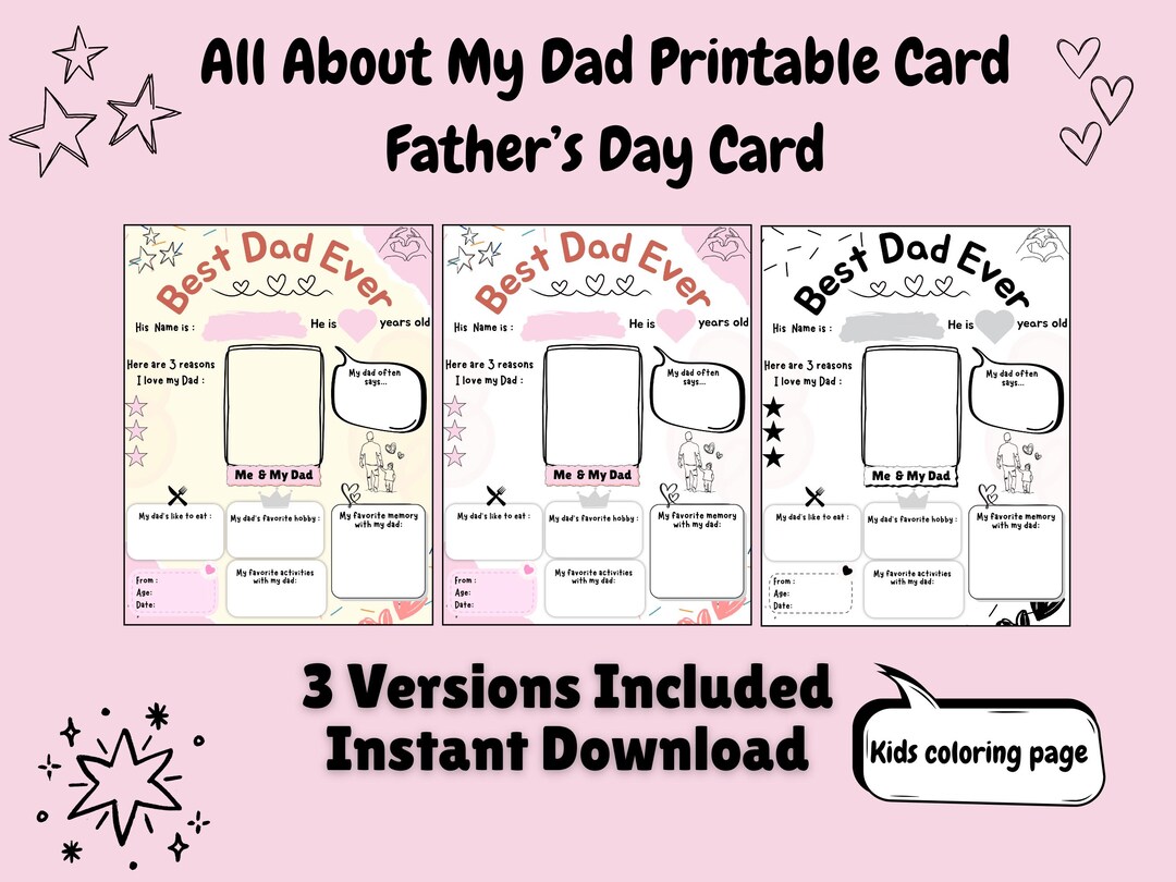 All About My Dad Printable Fathers Day Activity for Kids Dad ...