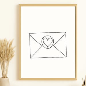 Hand Drawn Heart Seal Envelope Digital Art Love Letter Illustration Instant Download Minimalist Romantic Stationery PNG Printable