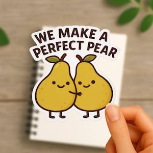 Realizziamo un adesivo in vinile lucido a forma di pera perfetta, anniversario, regalo di coppia carino, decalcomania romantica, San Valentino, amore, regalo adorabile e carino.