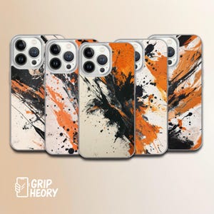 Abstract Tachisme Phone Case, Burnt Orange & Black Modern Emotional Chaos Art Cover for iPhone 17 16 15, Samsung S24 S26 Google Pixel 10 9 8
