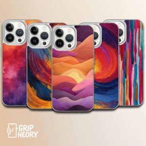 抽象的なブラシストロークの電話ケース、鮮やかなペイントカバー、iPhone 16、15、14、13、12、11、SE、Samsung S25 Edge、A15、S21、S23、Pixel 9A、8 Pro用