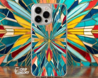 Art Deco Buntglas Handyhülle, Geometrische Handyhülle, Abstrakte Geometrie Hülle, iPhone MagSafe Hülle, Samsung Galaxy Cover, Google Pixel